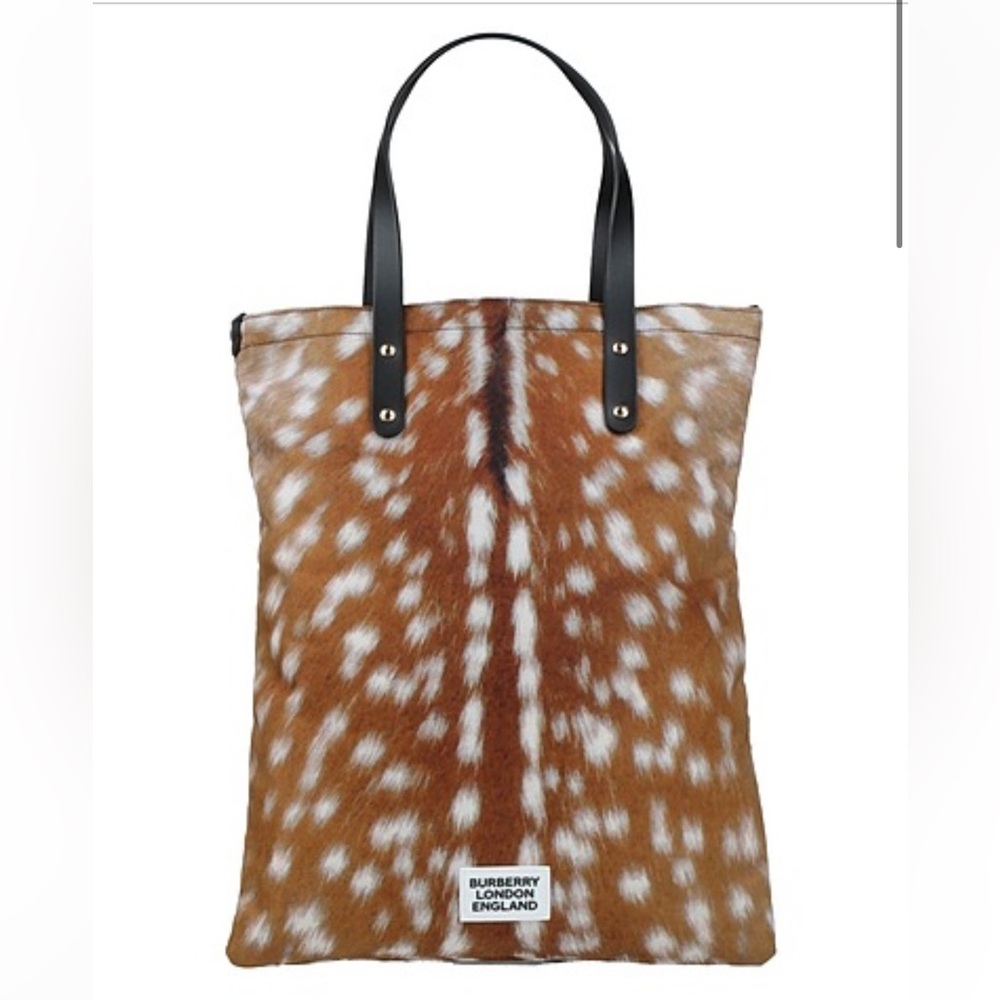 Burberry Nylon Deer Print Flat Tote Bag Black Brown